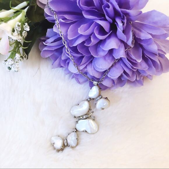 Silver Mother-of-Pearl Multi-Butterfly Pendant Necklace - Picture 6 of 9